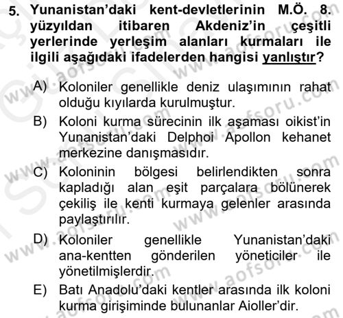 Anadolu Arkeolojisi Dersi 2018 - 2019 Yılı (Final) Dönem Sonu Sınav Soruları 5. Soru