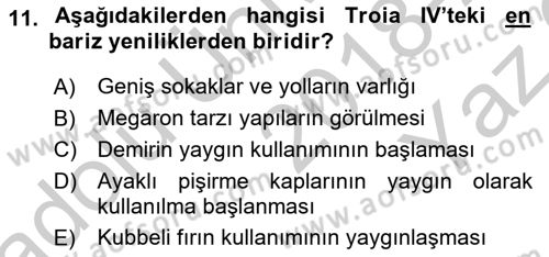 Anadolu Arkeolojisi Dersi 2018 - 2019 Yılı Yaz Okulu Sınav Soruları 11. Soru