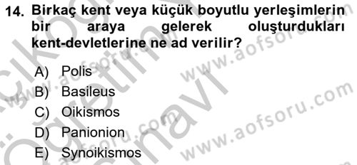 Anadolu Arkeolojisi Dersi 2018 - 2019 Yılı Yaz Okulu Sınav Soruları 14. Soru