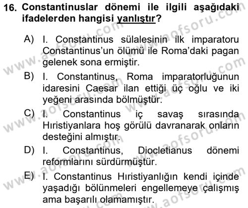 Anadolu Arkeolojisi Dersi 2018 - 2019 Yılı Yaz Okulu Sınav Soruları 16. Soru