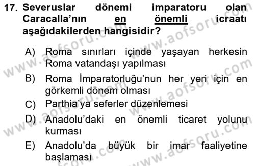 Anadolu Arkeolojisi Dersi 2018 - 2019 Yılı Yaz Okulu Sınav Soruları 17. Soru