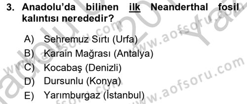 Anadolu Arkeolojisi Dersi 2018 - 2019 Yılı Yaz Okulu Sınav Soruları 3. Soru