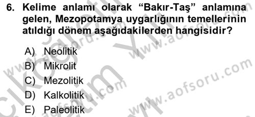 Anadolu Arkeolojisi Dersi 2018 - 2019 Yılı Yaz Okulu Sınav Soruları 6. Soru
