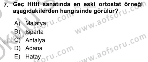 Anadolu Arkeolojisi Dersi 2018 - 2019 Yılı Yaz Okulu Sınav Soruları 7. Soru
