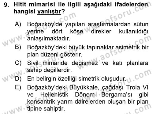 Anadolu Arkeolojisi Dersi 2018 - 2019 Yılı Yaz Okulu Sınav Soruları 9. Soru