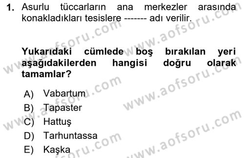 Anadolu Arkeolojisi Dersi 2019 - 2020 Yılı (Final) Dönem Sonu Sınav Soruları 1. Soru