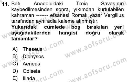 Anadolu Arkeolojisi Dersi 2019 - 2020 Yılı (Final) Dönem Sonu Sınav Soruları 11. Soru
