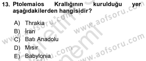 Anadolu Arkeolojisi Dersi 2019 - 2020 Yılı (Final) Dönem Sonu Sınav Soruları 13. Soru