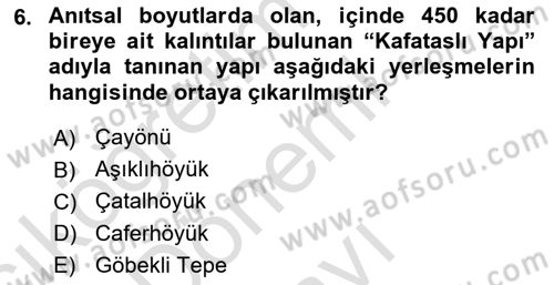 Anadolu Arkeolojisi Dersi 2019 - 2020 Yılı (Final) Dönem Sonu Sınav Soruları 6. Soru