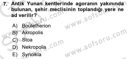 Anadolu Arkeolojisi Dersi 2019 - 2020 Yılı (Final) Dönem Sonu Sınav Soruları 7. Soru