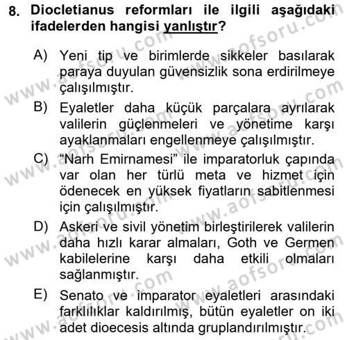 Anadolu Arkeolojisi Dersi 2019 - 2020 Yılı (Final) Dönem Sonu Sınav Soruları 8. Soru