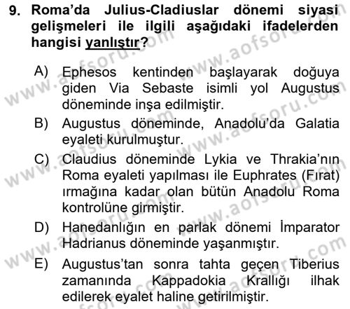 Anadolu Arkeolojisi Dersi 2019 - 2020 Yılı (Final) Dönem Sonu Sınav Soruları 9. Soru