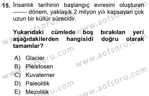 Anadolu Arkeolojisi Dersi 2020 - 2021 Yılı Yaz Okulu Sınav Soruları 15. Soru