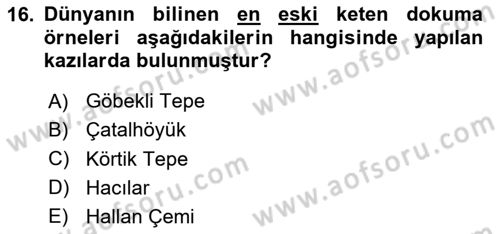 Anadolu Arkeolojisi Dersi 2020 - 2021 Yılı Yaz Okulu Sınav Soruları 16. Soru
