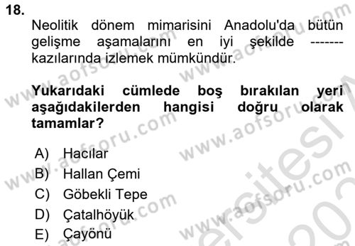 Anadolu Arkeolojisi Dersi 2020 - 2021 Yılı Yaz Okulu Sınav Soruları 18. Soru