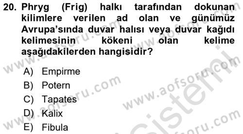 Anadolu Arkeolojisi Dersi 2020 - 2021 Yılı Yaz Okulu Sınav Soruları 20. Soru