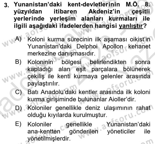 Anadolu Arkeolojisi Dersi 2020 - 2021 Yılı Yaz Okulu Sınav Soruları 3. Soru