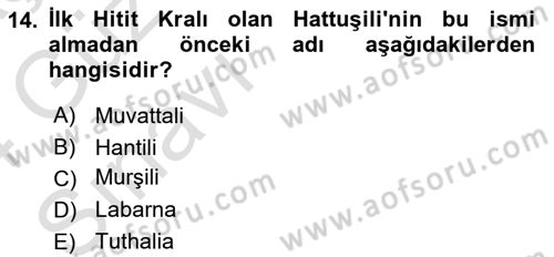 Anadolu Arkeolojisi Dersi 2023 - 2024 Yılı (Vize) Ara Sınav Soruları 14. Soru