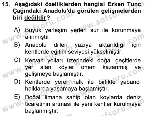Anadolu Arkeolojisi Dersi Ara Sınavı Deneme Sınav Soruları 15. Soru