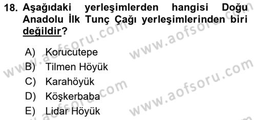 Anadolu Arkeolojisi Dersi Ara Sınavı Deneme Sınav Soruları 18. Soru