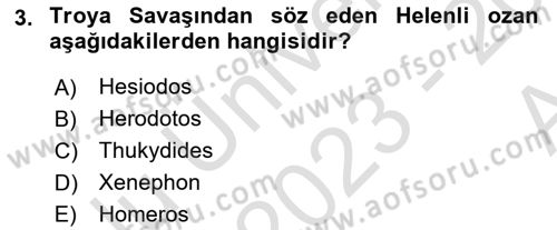Anadolu Arkeolojisi Dersi 2023 - 2024 Yılı (Vize) Ara Sınav Soruları 3. Soru