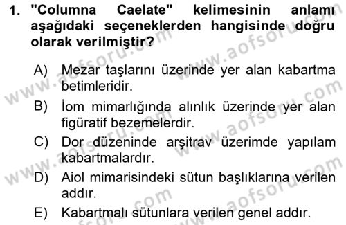 Anadolu Arkeolojisi Dersi 2023 - 2024 Yılı (Final) Dönem Sonu Sınav Soruları 1. Soru