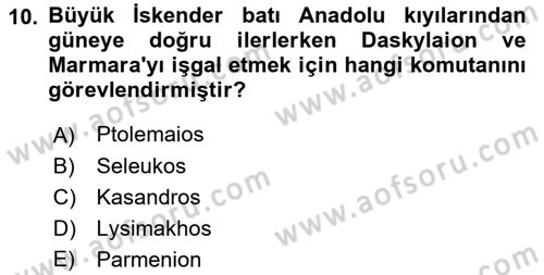 Anadolu Arkeolojisi Dersi 2023 - 2024 Yılı (Final) Dönem Sonu Sınav Soruları 10. Soru