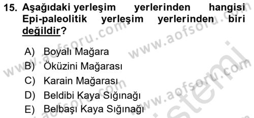 Anadolu Arkeolojisi Dersi 2023 - 2024 Yılı (Final) Dönem Sonu Sınav Soruları 15. Soru