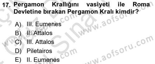 Anadolu Arkeolojisi Dersi 2023 - 2024 Yılı (Final) Dönem Sonu Sınav Soruları 17. Soru