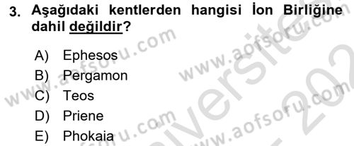 Anadolu Arkeolojisi Dersi 2023 - 2024 Yılı (Final) Dönem Sonu Sınav Soruları 3. Soru