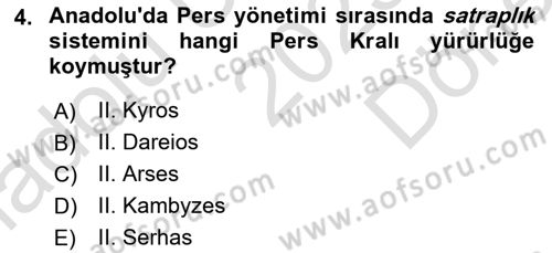 Anadolu Arkeolojisi Dersi 2023 - 2024 Yılı (Final) Dönem Sonu Sınav Soruları 4. Soru
