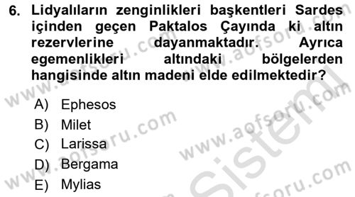 Anadolu Arkeolojisi Dersi 2023 - 2024 Yılı (Final) Dönem Sonu Sınav Soruları 6. Soru