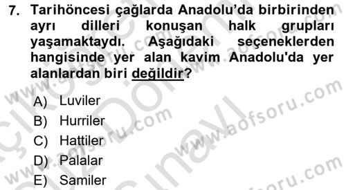 Anadolu Arkeolojisi Dersi 2023 - 2024 Yılı (Final) Dönem Sonu Sınav Soruları 7. Soru