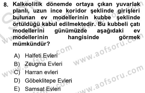 Anadolu Arkeolojisi Dersi 2023 - 2024 Yılı (Final) Dönem Sonu Sınav Soruları 8. Soru