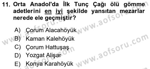 Anadolu Arkeolojisi Dersi 2023 - 2024 Yılı Yaz Okulu Sınav Soruları 11. Soru