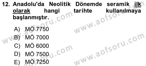 Anadolu Arkeolojisi Dersi 2023 - 2024 Yılı Yaz Okulu Sınav Soruları 12. Soru
