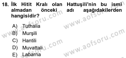 Anadolu Arkeolojisi Dersi 2023 - 2024 Yılı Yaz Okulu Sınav Soruları 18. Soru