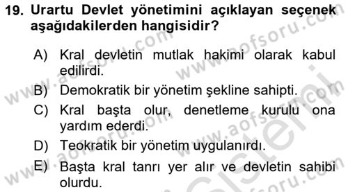 Anadolu Arkeolojisi Dersi 2023 - 2024 Yılı Yaz Okulu Sınav Soruları 19. Soru