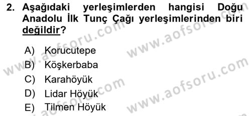 Anadolu Arkeolojisi Dersi 2023 - 2024 Yılı Yaz Okulu Sınav Soruları 2. Soru