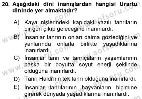 Anadolu Arkeolojisi Dersi 2023 - 2024 Yılı Yaz Okulu Sınav Soruları 20. Soru