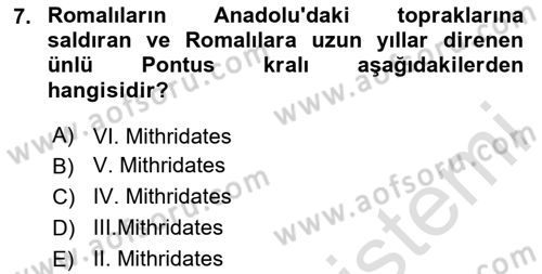 Anadolu Arkeolojisi Dersi 2023 - 2024 Yılı Yaz Okulu Sınav Soruları 7. Soru