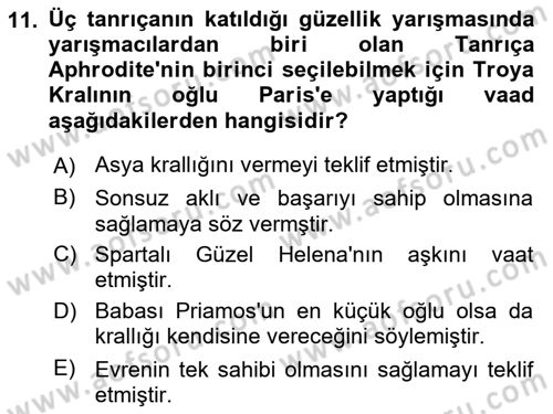 Anadolu Arkeolojisi Dersi Ara Sınavı Deneme Sınav Soruları 11. Soru