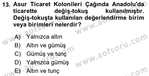 Anadolu Arkeolojisi Dersi Ara Sınavı Deneme Sınav Soruları 13. Soru