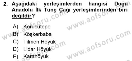 Anadolu Arkeolojisi Dersi Ara Sınavı Deneme Sınav Soruları 2. Soru