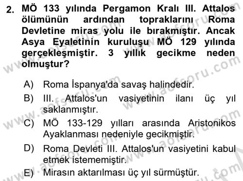 Anadolu Arkeolojisi Dersi 2024 - 2025 Yılı (Final) Dönem Sonu Sınav Soruları 2. Soru
