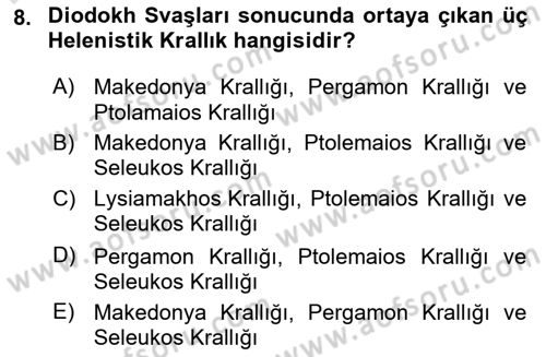 Anadolu Arkeolojisi Dersi 2024 - 2025 Yılı (Final) Dönem Sonu Sınav Soruları 8. Soru