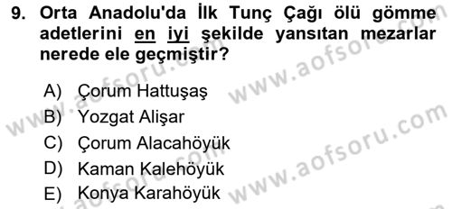 Anadolu Arkeolojisi Dersi 2024 - 2025 Yılı (Final) Dönem Sonu Sınav Soruları 9. Soru