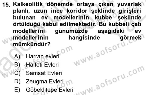 Anadolu Arkeolojisi Dersi 2024 - 2025 Yılı Yaz Okulu Sınav Soruları 15. Soru