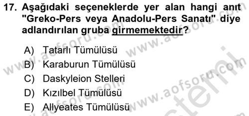 Anadolu Arkeolojisi Dersi 2024 - 2025 Yılı Yaz Okulu Sınav Soruları 17. Soru