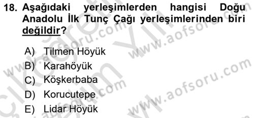 Anadolu Arkeolojisi Dersi 2024 - 2025 Yılı Yaz Okulu Sınav Soruları 18. Soru